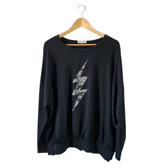 WOMEN'S LONG SLEEVES CAMO DETAILED SWEATER SHIRT| BLACK| S M L| NWOT - Picture 1 of 6